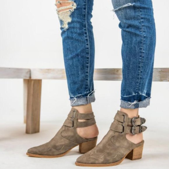 sunsparkles Shoes - Distressed faux leather double ankle strap booties